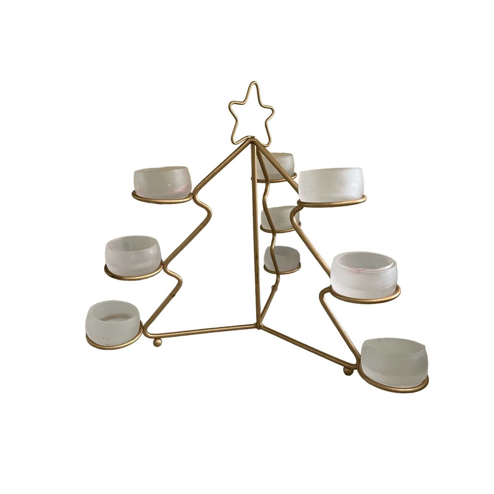 Goldtone Christmas Tree 9 Frosted Tea light Holder